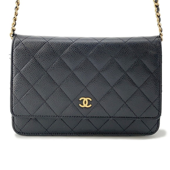Chanel Chain Wallet Classic Matelasse Coco Mark Caviar Skin AP0250 CHANEL Black - Picture 1 of 16
